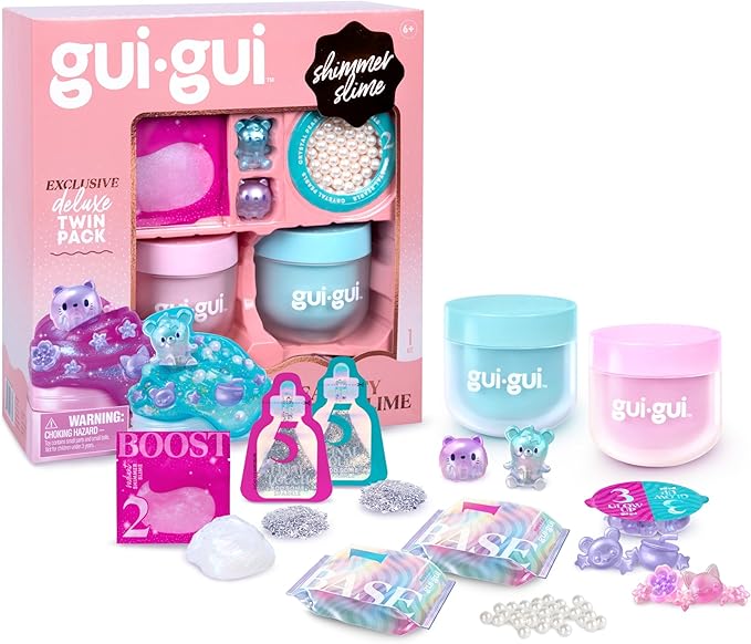 GUI GUI Slime Kit for Kids - Scented Shimmer Deluxe Duo Pack, Iridescent Slime for Kids, 5 Step DIY Process to Customize Your Ultimate Glow-Up, Resealable and Reusable Container, ASMR Experience