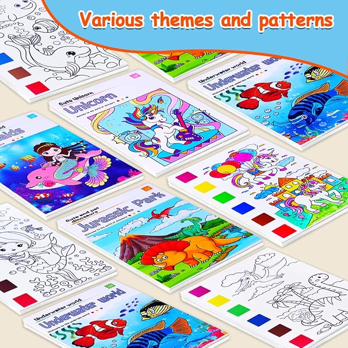 JUNQIU 4Pack Paint with Water Books for Kids, Watercolor Painting Coloring Books for Toddlers, Magic Paint Set, Arts and Crafts for Girls Gifts, Stocking Stuffers For Kids