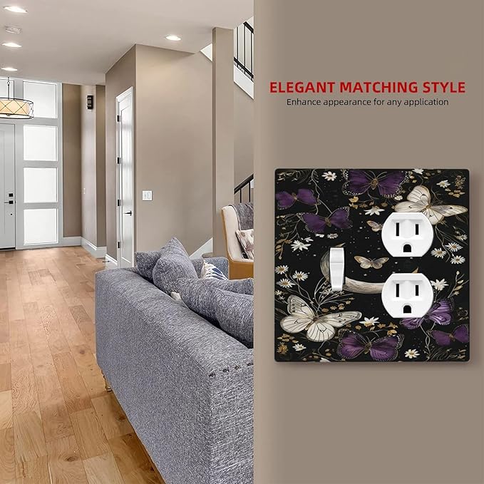 Outlet Covers Boho Crescent Moon Butterfly 1 Toggle 1 Duplex Switch Plate Covers Electrical Light Switch Cover Plate Decorative Wall Plate Socket Cover for Bedroom Home Decor