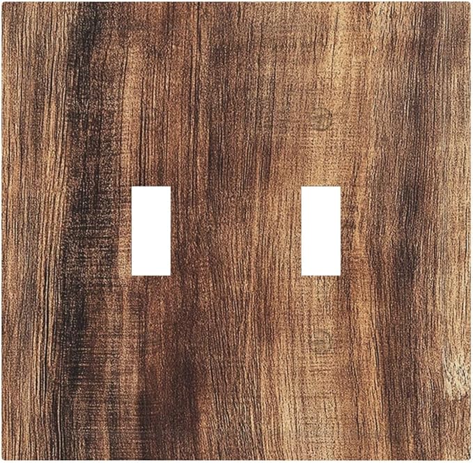 Decorative Switch Plates Vintage Rustic Brown Wood Grain 2 Gang Double Toggle Outlet Light Switch Cover Wall Plate Electrical Faceplate for Bedroom Farmhouse Decor