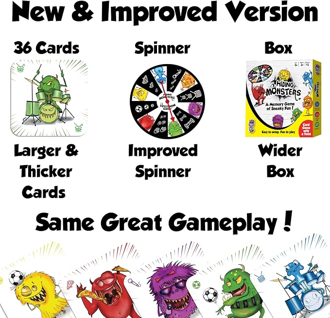 Hiding Monsters Award Winning Memory Games for Kids Ages 4-8 with a Spinner Wheel. Fun and Easy-to-Play. Matching Games for Kids Ages 4-8 and 8-12 for Boys and Girls. 2+ Players