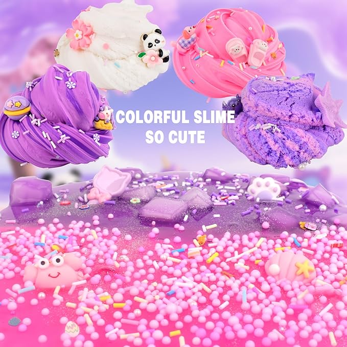 6 Pack Pink & Purple Slime kit for Kids- Cloud Butter & Clear Slimes, Cute Animal Theme Party Favors, Sensory Toys for Kids Girls Boys Ages 4-12, Goodie Bag Stuffers, Birthday Gift Ideas Cute Stuff