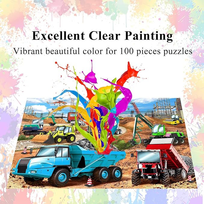 Puzzles for Kids Ages 4-8, Construction Vehicles 100 Piece Puzzles for Kids Educational Jigsaw Puzzles Toys for Boys and Girls Age 4, 5, 6, 7, 8-10 Years Old (15" x 10")
