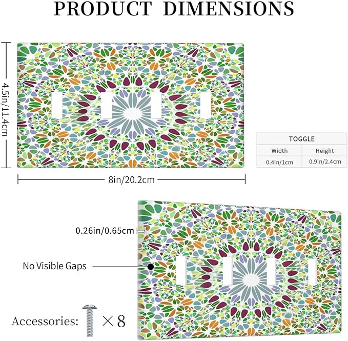 Mandala Flower Abstract Round Mosaic Floral Light Switch Covers Quad Toggle Electrical Faceplate 4 Gang Wall Plate Decorative Switch Plates for Bedroom Living Room Decor