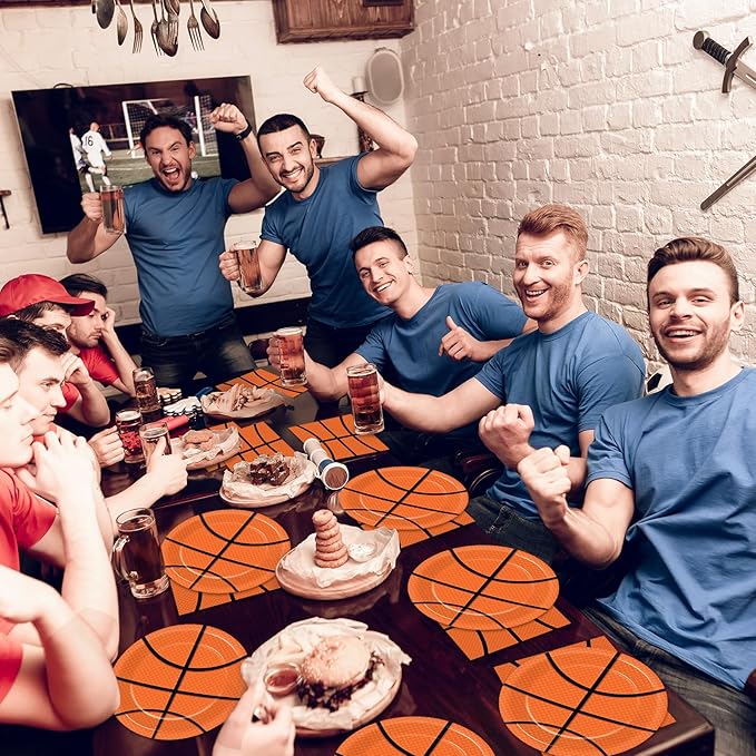 48Pcs Basketball Paper Plates and Napkins Basketball Birthday Party Decorations Sport Party Supplies Black Orange Dessert Plates Disposable Tableware Set for Teenagers Kids Boys Adults Serve 24