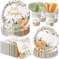 120 Pcs Little Pumpkin Baby Shower Party Decoration – Autumn Pumpkin & Floral Tableware Set with Plates, Napkins, Cups, Cutlery for Thanksgiving & Fall Baby Shower Decorations, Serves 20
