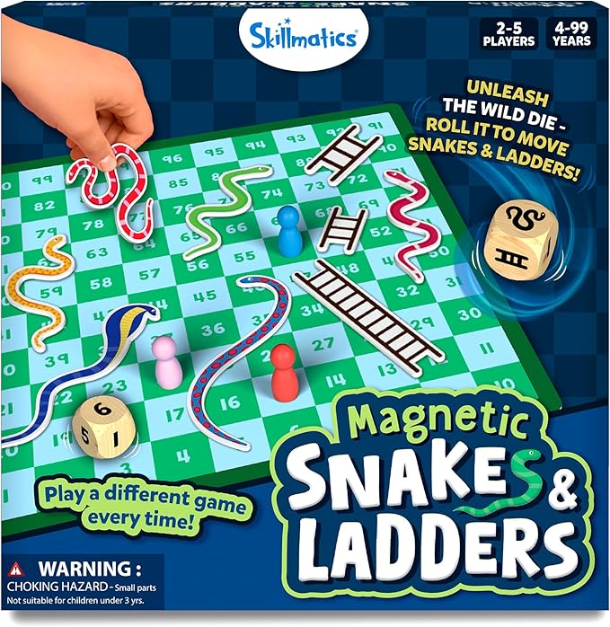 Skillmatics Snakes & Ladders - Magnetic & Customizable Board Game with a Twist, Classic Strategy Game for Family Game Night, Travel Toy & Gift for Boys, Girls, Teens & Adults, 2-5 Players
