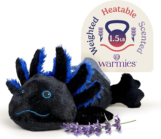 warmies Microwavable & Weighted Stuffed Animals, Black Axolotl - Heated Stuffed Animal Plushie for Warmth & Comfort - Cute Soft Plush Toys for Adults & Children (Boys, Girls, Babies & Toddlers)