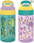 Zak Designs 16oz Riverside Desert Life Kids Water Bottle with Straw and Built in Carrying Loop Made of Durable Plastic, Leak-Proof Design for Travel, 2PK Set