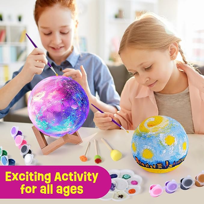 LAOESE Paint Your Own Moon Lamp Kit, Cool Gifts DIY 3D Moon Night Light, Arts and Crafts for Kids Ages 8-12, Space Art Supplies Craft Kits, Girls Boys Birthday Gifts for Kids Ages 3 4 5 6 7 8-12+
