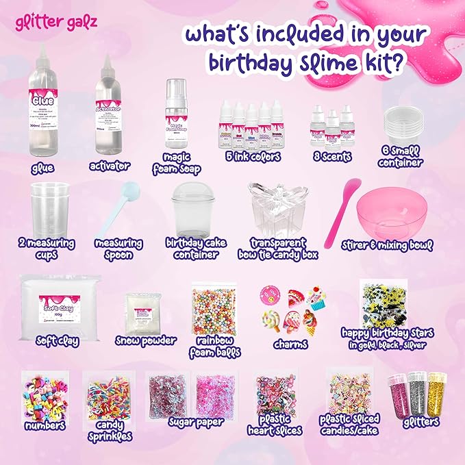 Slime Kit | Glitter Galz Birthday Gifts for Girls Ages 6+ | DIY Make Your own Slime Birthday Party 42 Mix-ins | Arts and Crafts | Slime-Making kit | Slime Activator | Sensory Gifts for Teens