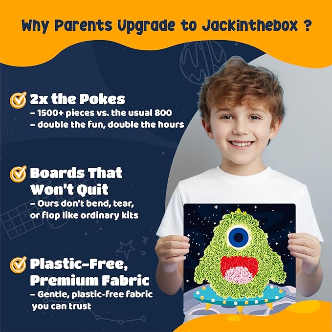 jackinthebox Poke Poke Art for Kids – Space Theme, Flower Pressing Kits, Mess-Free Fabric Art and Craft,Gift for Kids for Girls and Boys Ages 4 5 6 7 8