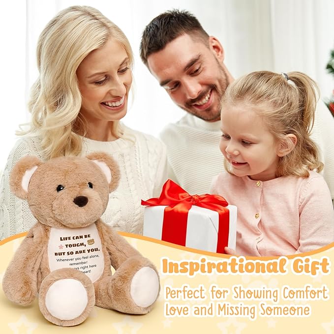 Soft Teddy Bear Plush Toy, Get Well Soon Comfort Bear with Sympathy Message, Emotional Support Thinking of You Encouragement Sympathy Gift for Women Kids Toddlers Grandkids Friends