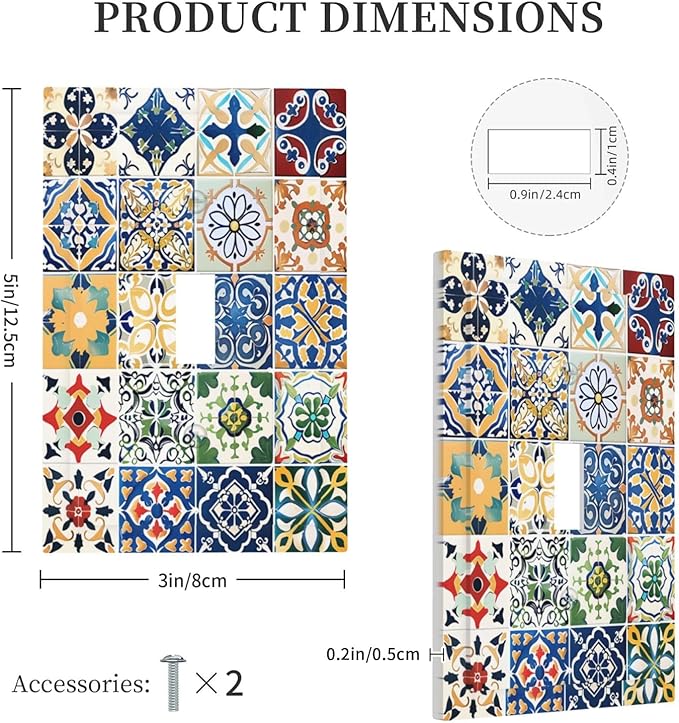 Decorative Light Switch Cover Moroccan Traditional Mexican Talavera Til 1 Gang Single Toggle Device Electrical Faceplate Switchplates Decorator Outlet Wall Plate for Kitchen Home Decor