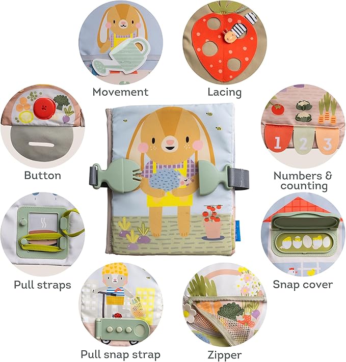 Taf Toys Busy Book for Toddlers 1-3 - Montessori Activity Book with 12 Sensory Learning Activities - Develops Fine Motor Skills and Early Numeracy Through Play