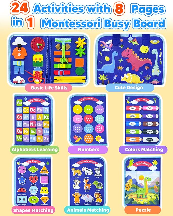 Walenty Busy Board Montessori Toys for Toddler Boy Birthday Gifts, Busy Book Sensory Learning Toys for Toddlers, Educational Activities Airplane Car Travel Toy for Boys