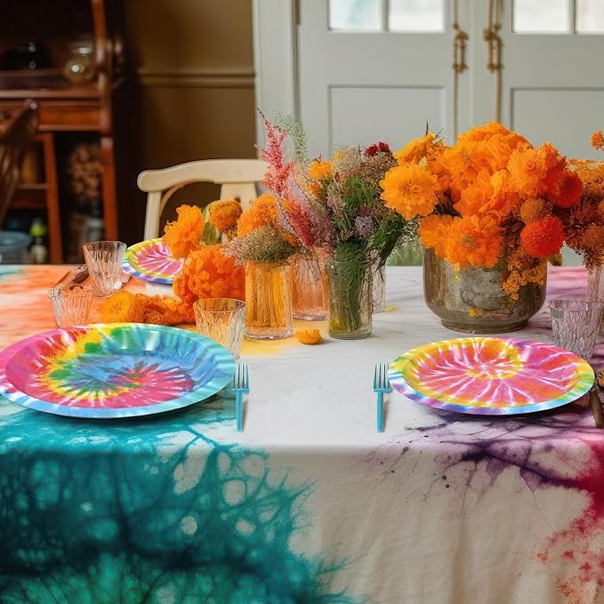 Qyeahkj 25 Guests Tie-Dye Party Supplies, Tie-Dye Party Plates Napkins Forks Set for Tie-Dye Birthday Party Decorations Boys Tie-Dye Birthday Party Supplies Favors (QY0103)