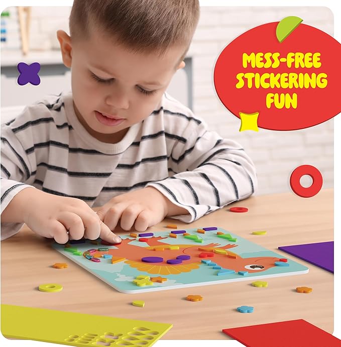 Dan&Darci Foam Sticker Art Craft for Kids - Toddler Arts & Crafts for Ages 3-5 - Boys 4-6 Birthday Gift - DIY Kid Activities Ages 3 4 5 6 Years - 4 Year Old Boy Gifts - Mess Free Craft Activity