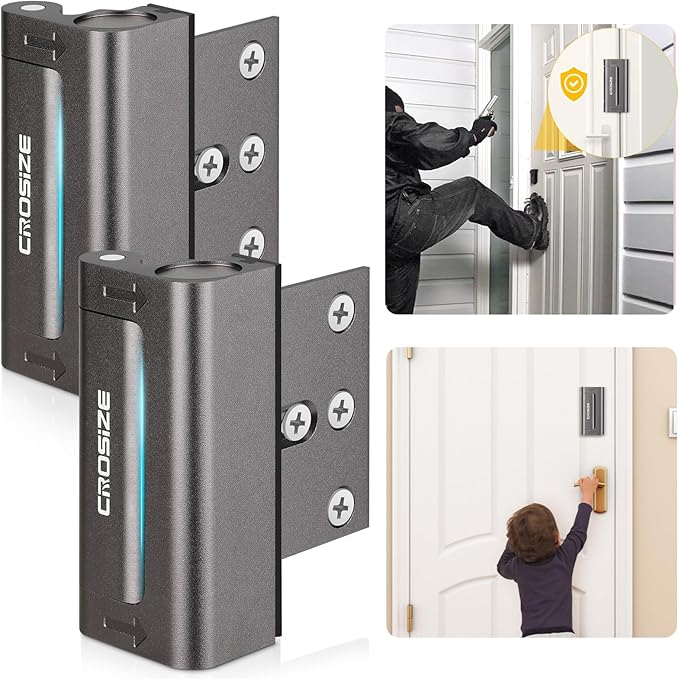 Home Security Door Lock, Upgraded Metal Door Reinforcement Lock, 3" Withstands 1000 lbs of Impact for Inward Swing Doors, Defender Door Locks for Kids Safety, Prevent Unauthorized Entry, Dark Gray