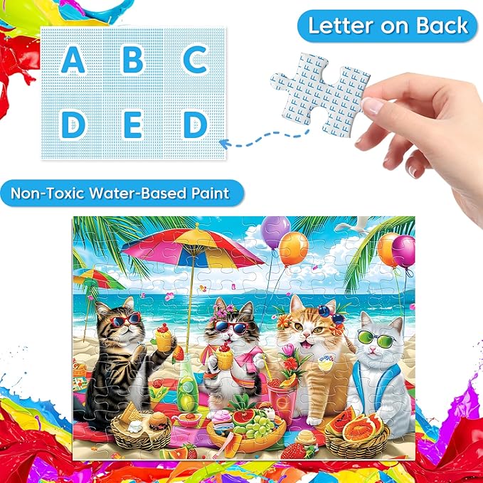 Jeacirio 4-Pack 100 Piece Puzzles for Kids Ages 4-6 - Cats & Dogs Puzzles for Kids Ages 6-8 Kid Puzzle Educational Search & Find Toy Preschool Large Piece Puzzle for Adults Seniors