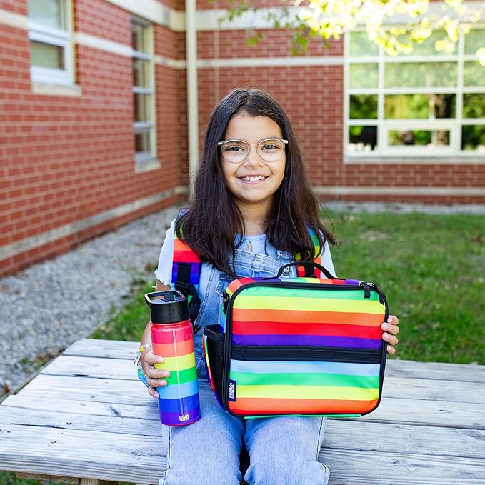 Wildkin Kids 18oz Stainless Steel Water Bottle – BPA-Free, Leakproof, Insulated, Easy-Clean - Rainbow Stripe