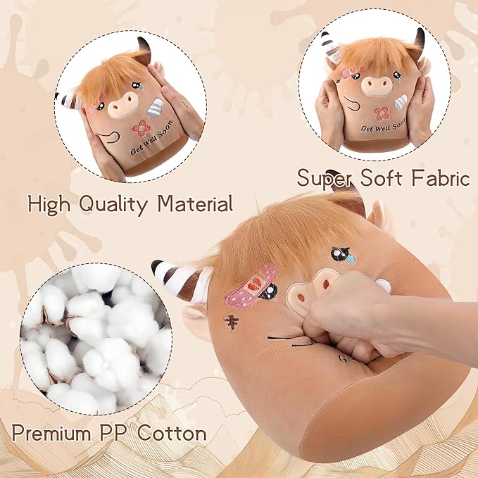 Get Well Highland Cow Plush - Adorable Cow Stuffed Animal Toy for All Ages, Perfect Get Well Gift for Kids, 9.45 Inch