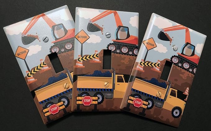 Truck Boys Room Light Switch Cover Plate Kids Decorative Tractor Nursery Teen Toddler Room Decor Bedroom Bathroom Playroom (Construction Truck)