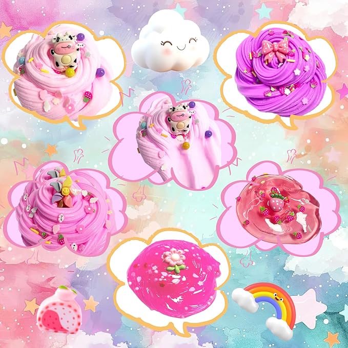 7 Pack Pink Slime Kits, Butter Slime,Cloud Slime kit for Girls Ages 8-12,Crunchy Slime Kit,Non Sticky,Super Soft Sludge Toy,Birthday Gifts for Kids,Party Favors for Girls and Boys