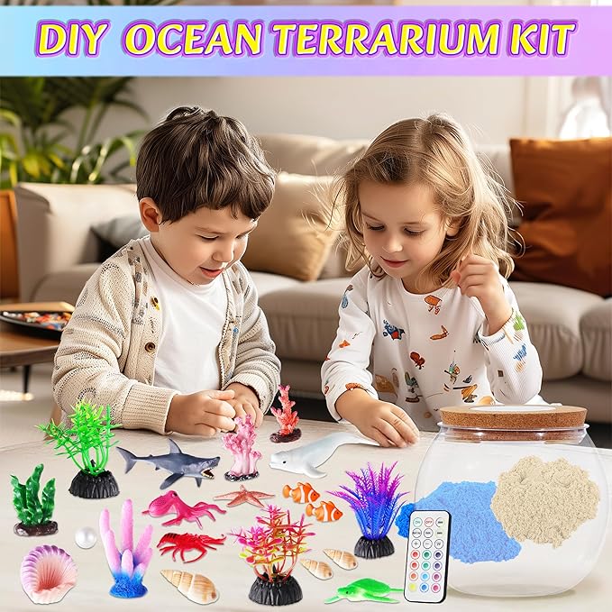Gifmore Ocean Terrarium Kit for Kids with LED Night Light & Remote Control, Ocean Toys & Arts and Crafts Kit for Girls & Boys Ages 4-12, Creative Birthday Christmas Gifts for Children
