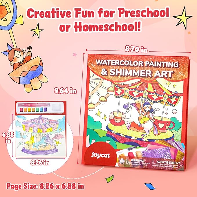JoyCat Paint with Water Coloring Books, Art & Craft Activity, No Mess Art for Kids Ages 4-8, Craft Kits & Supplies, DIY Creative Activity, Gifts for Girls & Boys (Funfair)