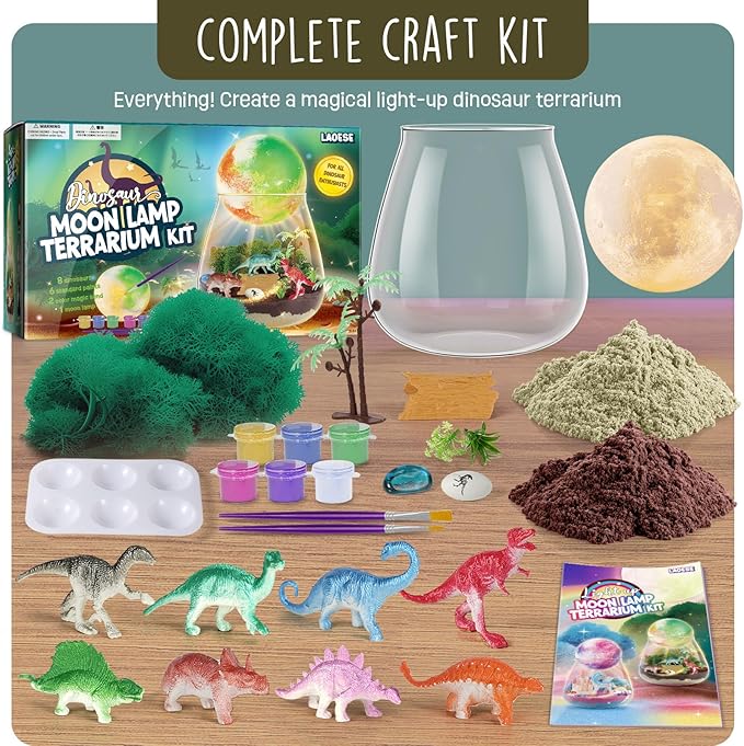 LAOESE Dinosaur Terrarium Kit for Kids - Dino Kid Crafts with DIY Moon Lamp Kit - Birthday Gift for Boys Ages 4 5 6 7 8-12 Year Old - Arts and Crafts for Boy and Kids - Easter Gifts for Boys