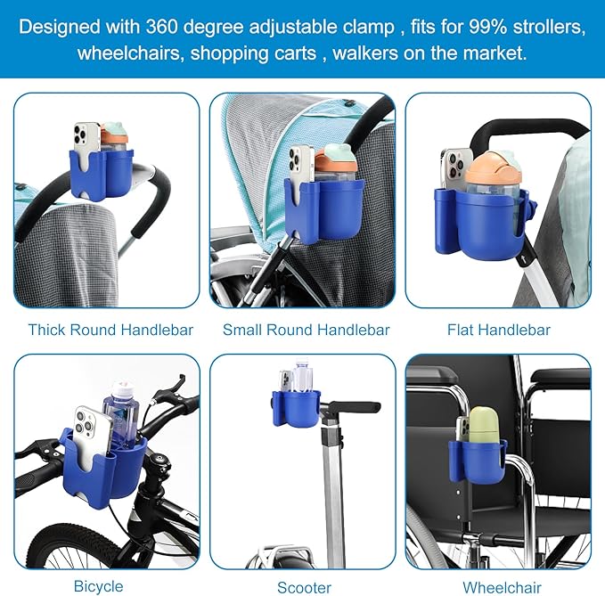 Accmor Stroller Cup Holder with Phone Holder, Bike Cup Holder, Universal Cup Holder for Uppababy Nuna Doona Strollers, 2-in-1 Cup Phone Holder for Stroller Bike Accessory