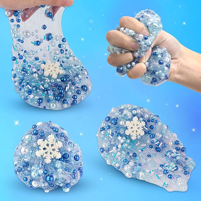 3 x 100mL Blue Slime Kit for Girls & Boys: Includes Clear, Water & Crunchy Slime, Sensory Experience DIY Slimes Set, Slimes Party Favors for Kids Birthday Easter Halloween Teens Gift