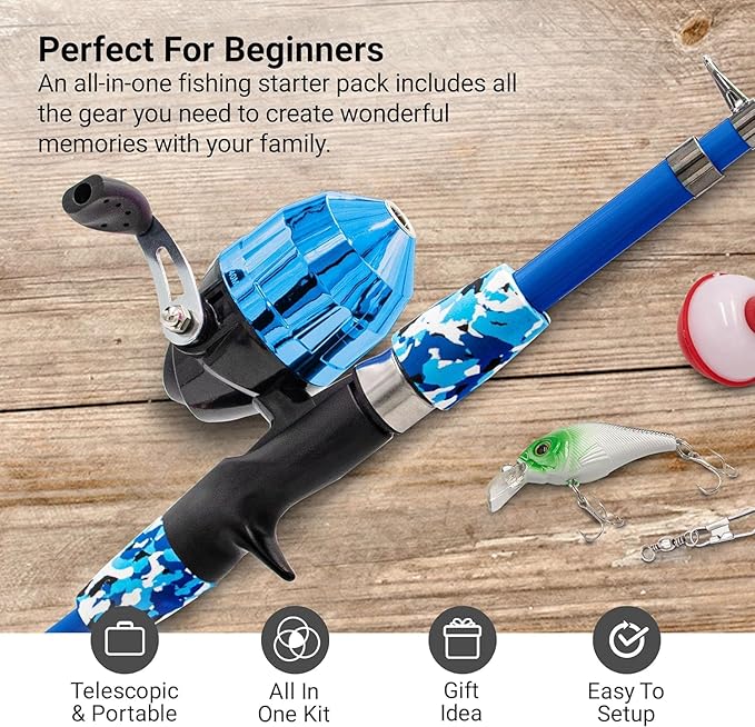 Lanaak Kids Fishing Pole, Kids Portable Telescopic Fishing Rod Set, Tackle Box and Fishing Net Combo Kit, Kids Fishing Gear for Boys and Girls Age 5-10 and Youth