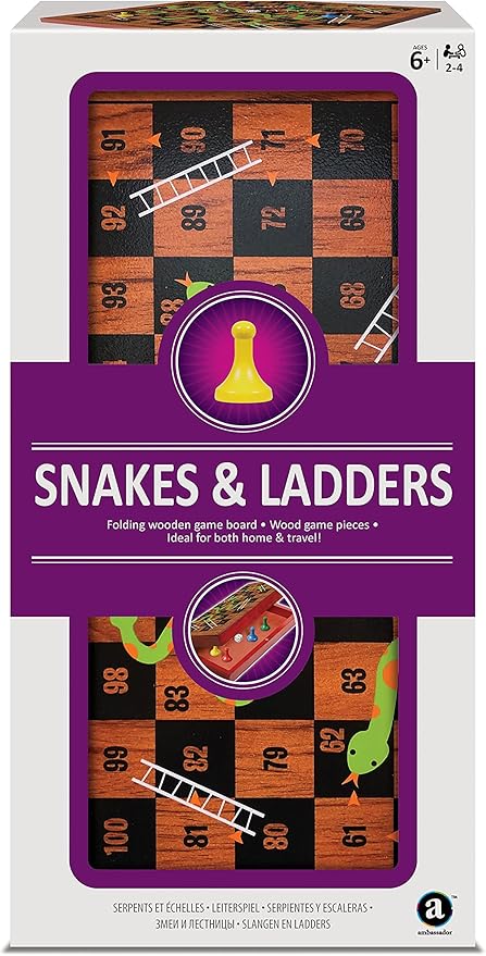 Ambassador Merchant Folding Wood Snakes & Ladders Set, Brown, Tg1903, L