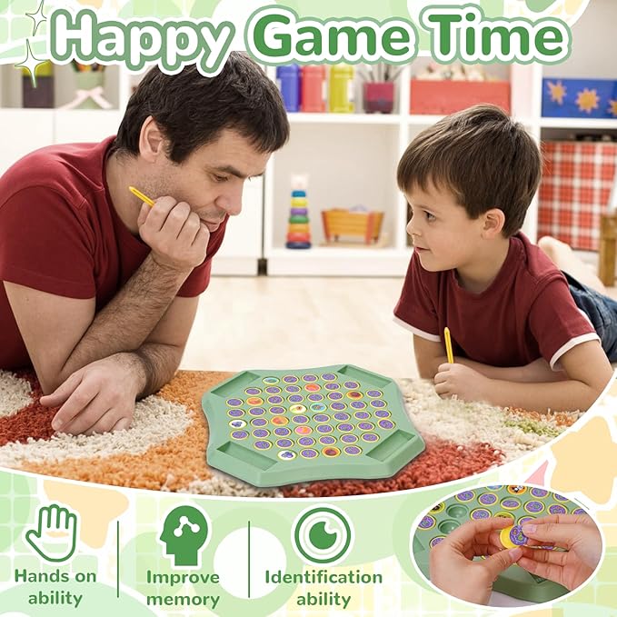 54PCS Flip Chess Memory Game, 2025 Fruit Flip Chess Board Game, Memory Checkerboard Over Card Board, Double Cartoon Pattern Matching Memories Game for Kids & Adults
