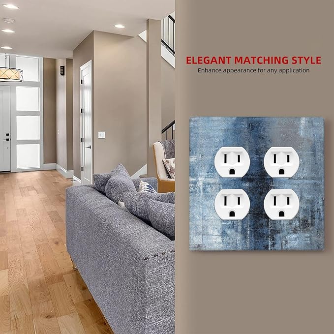 Outlet Covers Navy Blue Gray Abstract Ink Painting 2 Gang Decorative Light Switch Cover Double Duplex Wall Plates Switch Plates Electrical Socket Covers for Bathroom Bedroom Decor