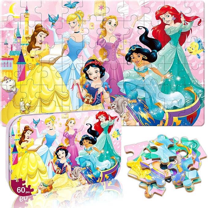 Kids Puzzle Ages 3-8, 60 Piece Jigsaw Puzzles in Metal Box, Educational Learning Toys for Boys and Girls, Premium Puzzle Games