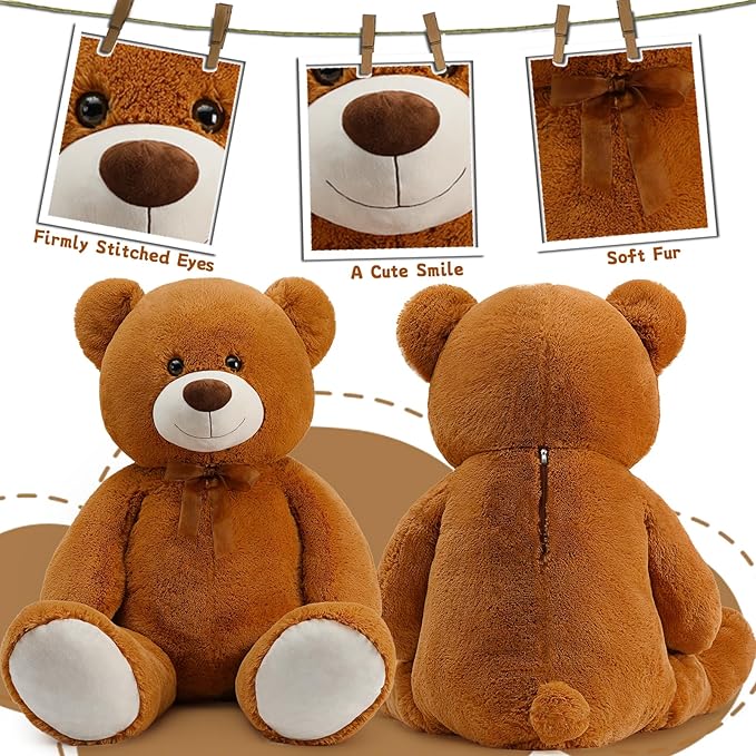 Toys Studio 51 inch Big Teddy Bear Cute Giant Stuffed Animals Soft Brown Bear Plush Toy for Girls Kids Birthday Gift Christmas Valentine's Day Mother's Day Baby Shower Decor