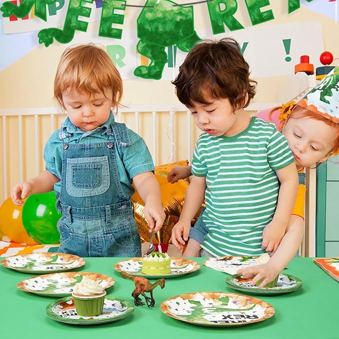 WERNNSAI Watercolor Dinosaur Party Supplies - 48 Pcs Dinosaur 3rd Birthday Party Tableware Bundles for Boys Kids Three Rex Disposable Plates and Napkins Dino Theme Party Decorations Serves 16 Guests