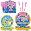 96Pcs Cartoon Girls 2nd Birthday Party Plates and Napkins Cartoon Teacher Paper Disposable Dessert Plates English Teacher Two Year Old Tableware Set for Girls Second Birthday Supplies Serves 24 Guests