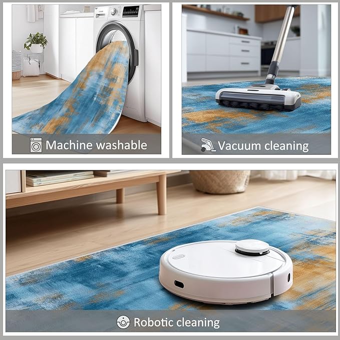 Modern Abstract Living Room Rug 6.2×8.2ft Washable Area Rugs for Bedroom, Ultra-Thin Non Slip Stain Resistant Soft Carpet for Dining Room Table College Dorm Classroom Home Office Decor