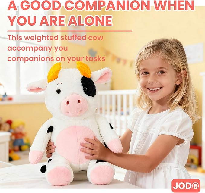 JOD® 27 inch 5 lbs Cow Weighted Stuffed Animals, Large Weighted Plush Toy – Cute Cow Plush Pillow, Soft Kawaii Weighted Plushie Gift for Kids & Adult (68CM)