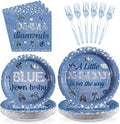 96Pcs Blue Jean Baby Shower Decorations Denim and Diamonds Birthday Plates and Napkins Tableware Sets A Little Denim Baby is on the Way Decorations for Kids Boys Blue Jeans Birthday Supplies Serves 24