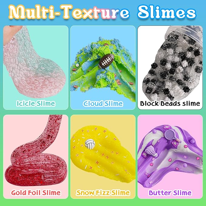 Sports Slime Kit 20oz (6x100ml) - Cloud, Butter, Clear Slime Variety Pack for Kids & Adults, Stress Relief Sensory Toys, Fun Birthday Gift for Boys & Girls