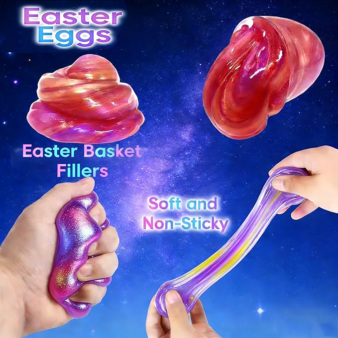 12 Pack Galaxy Slime Eggs Toys Kit,Super Soft, Non-Sticky Texture,Easter Eggs Ideal for Birthday Gifts for Girls and Boys, Party Favors, and Easter Basket Fillers