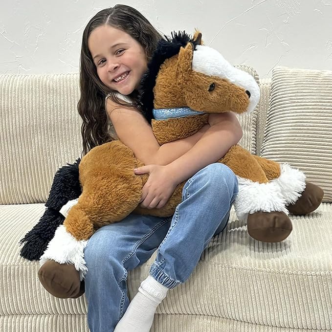 Tezituor 35 Inches Realistic Horse Stuffed Animal, 3ft Large Stuffed Pony Plush Farm Toy, Hugging Soft Darkbrown Horse Plush Pillow Gift for Boys Girls Birthday Decor