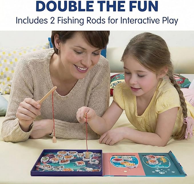 TRAVOFUN Magnetic Fishing Game Book - Travel Toys for Toddlers 3-5 - Car Road Trip Essentials & Airplane Activities for Kids - Montessori Learning Gift with 2 Poles & 27 Ocean Fish (Quiet & Portable)