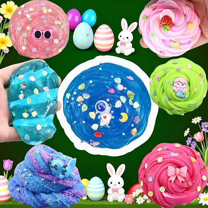 12 Pack Slime kit,DIY Butter Slime & Crystal Slime Set, Stress Relief Toys,Craft Toy, for Girls and Boys Party Favors,Easter Basket Fillings and Birthday Gift