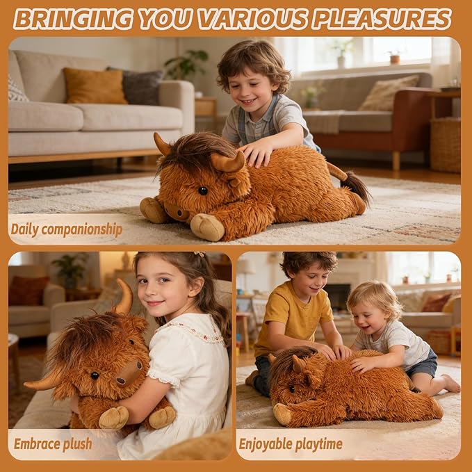 WDXDSOB Weighted Highland Cow Stuffed Animals, 4.2 Lbs Weighted Highland Cow Plush for Kids & Adults, 21.6 Inch Large Cattle Pillow Toy Gift for Christmas Birthday Gift